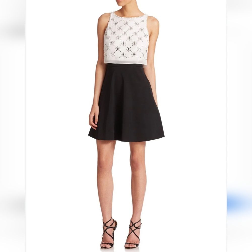 ​Aidan Mattox Beaded Silk Blend Cocktail Dress Black White Size 14
